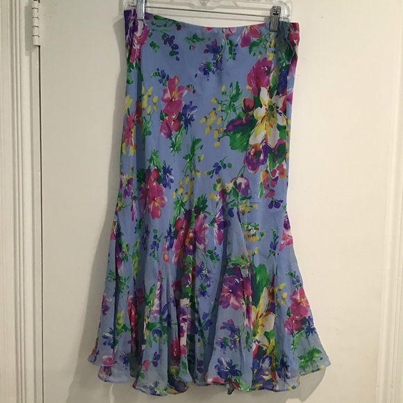 Lauren Ralph Lauren Dresses & Skirts - Lauren Ralph Lauren Blue Silk Floral Skirt